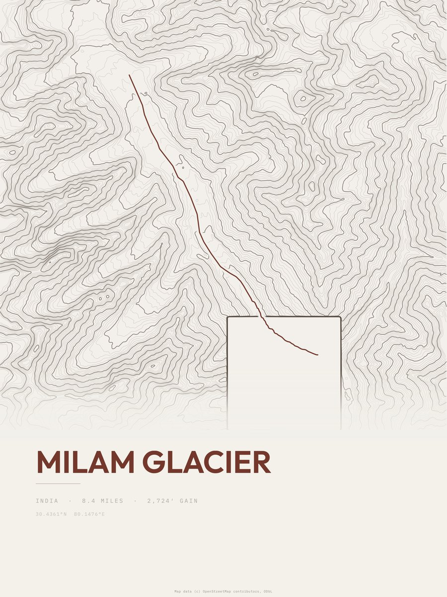 Milam Glacier topographic trail print