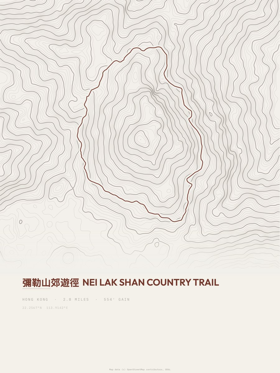 Nei Lak Shan Country Trail topographic trail print