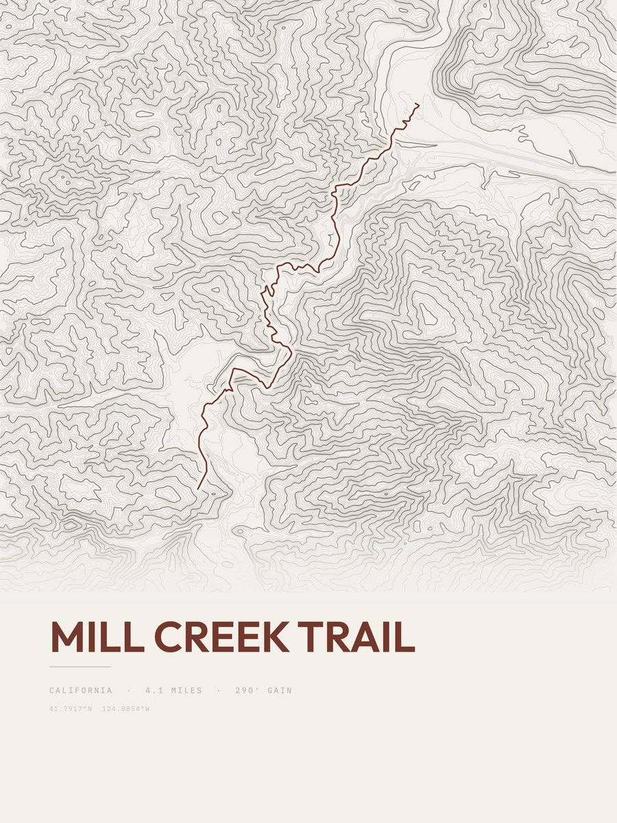 Mill Creek Trail topographic trail print