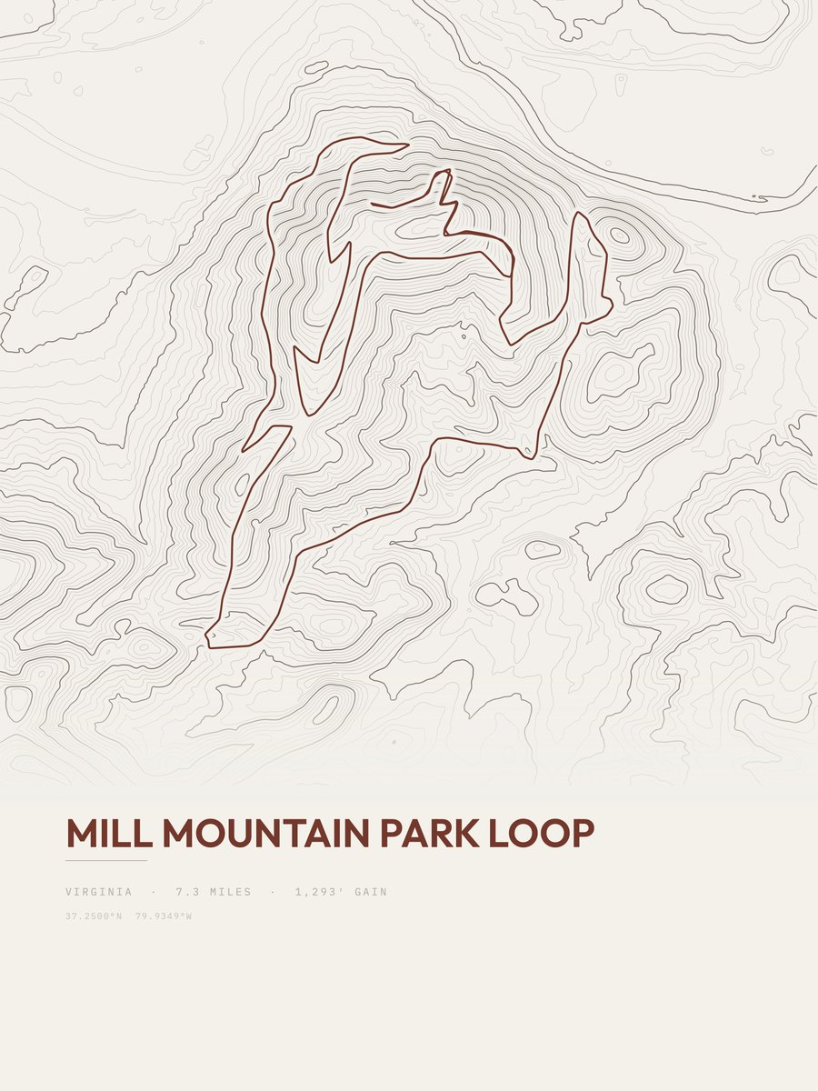 Mill Mountain Park Loop Topographic print