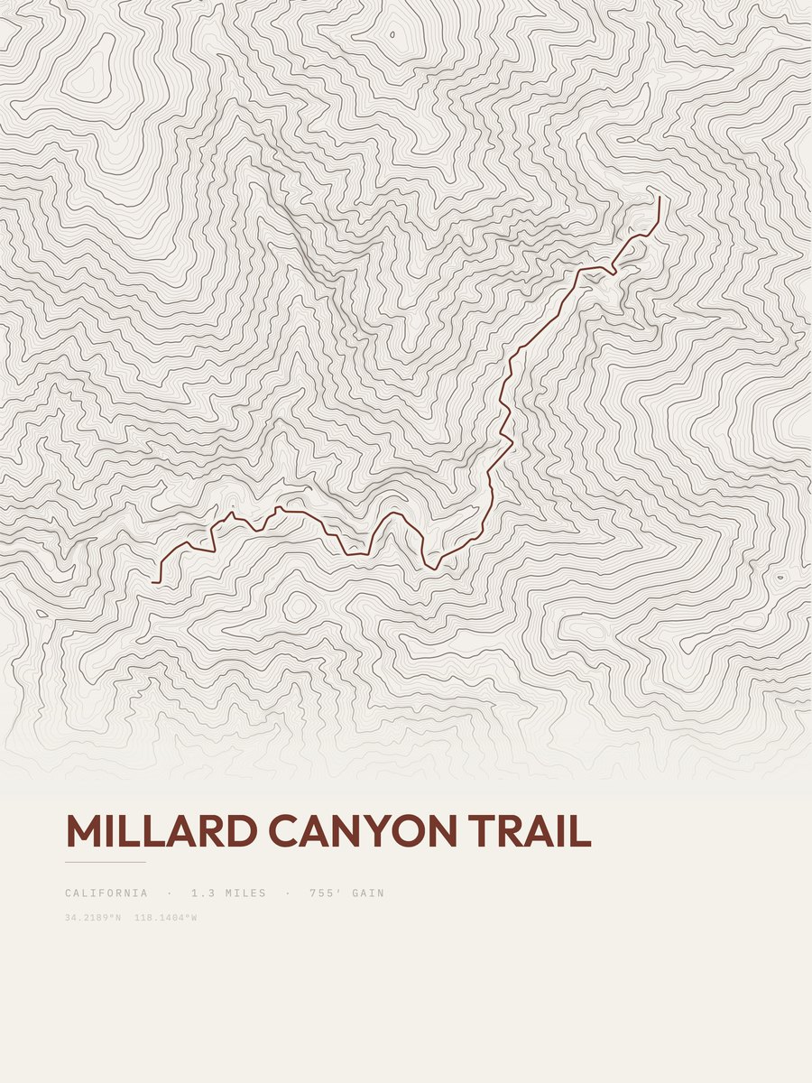 Millard Canyon Trail topographic trail print
