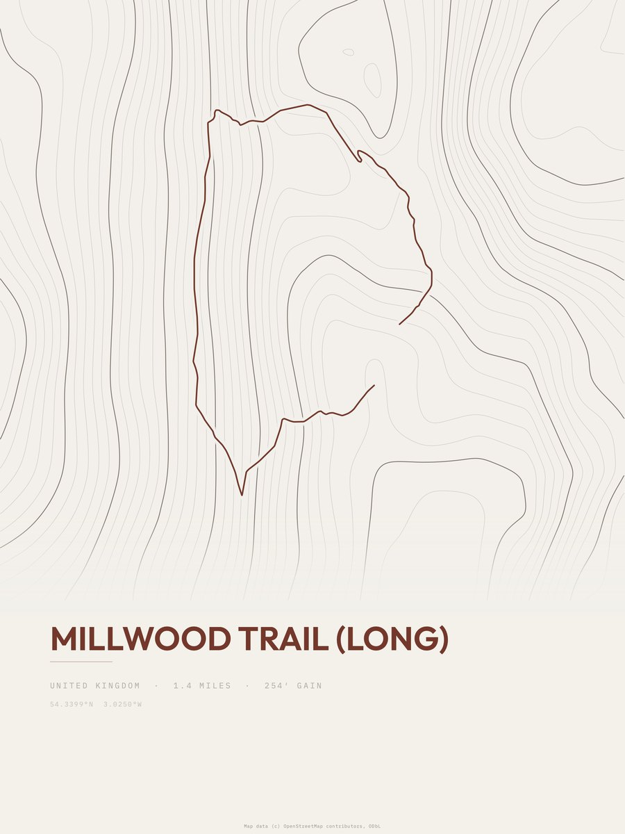 Millwood Trail (Long) topographic trail print