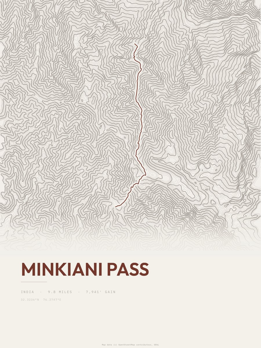 Minkiani Pass topographic trail print