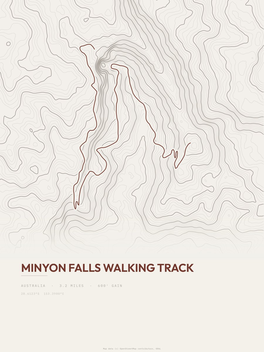 Minyon Falls Walking Track topographic trail print