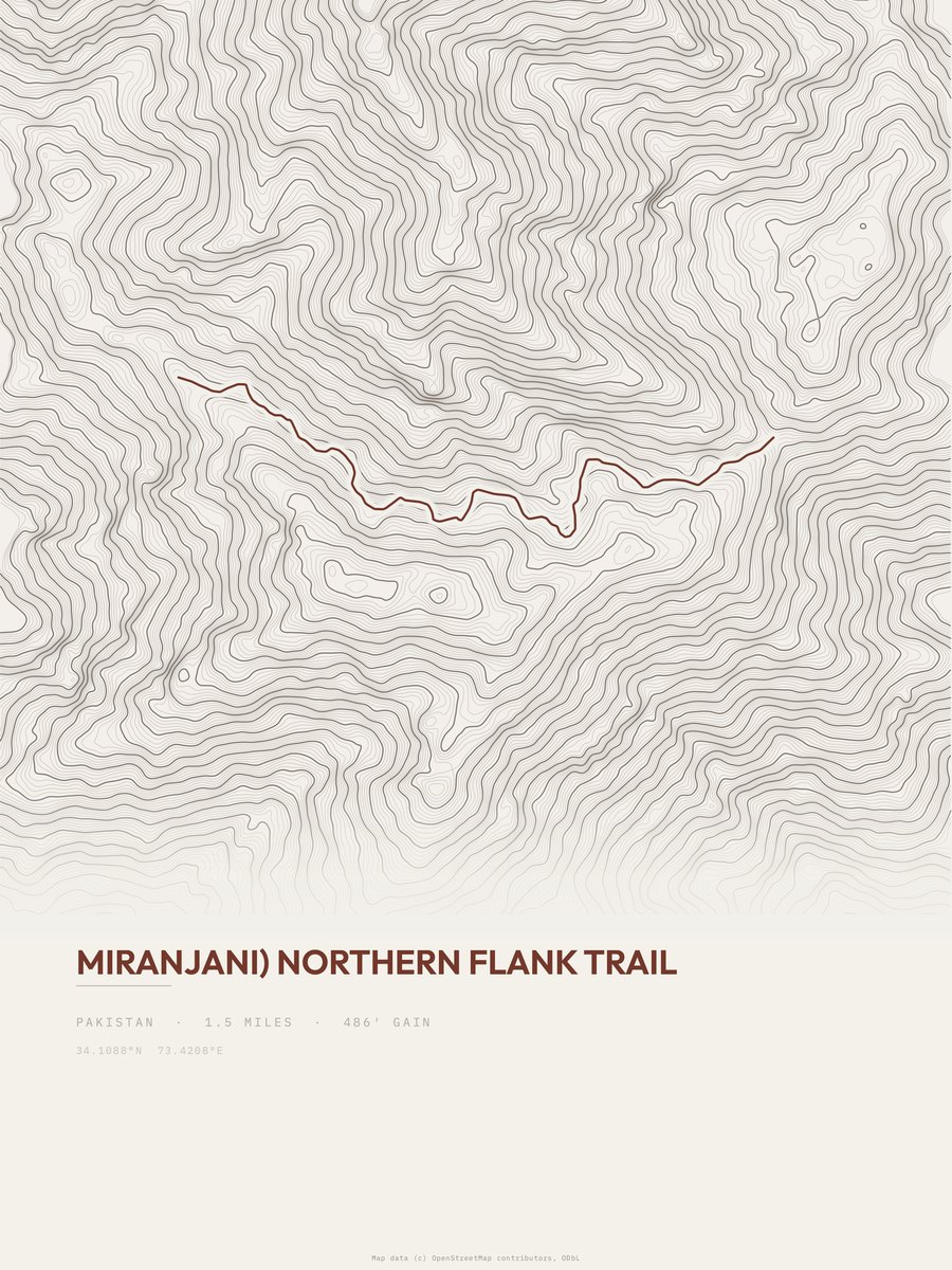 Miranjani) Northern flank trail topographic trail print