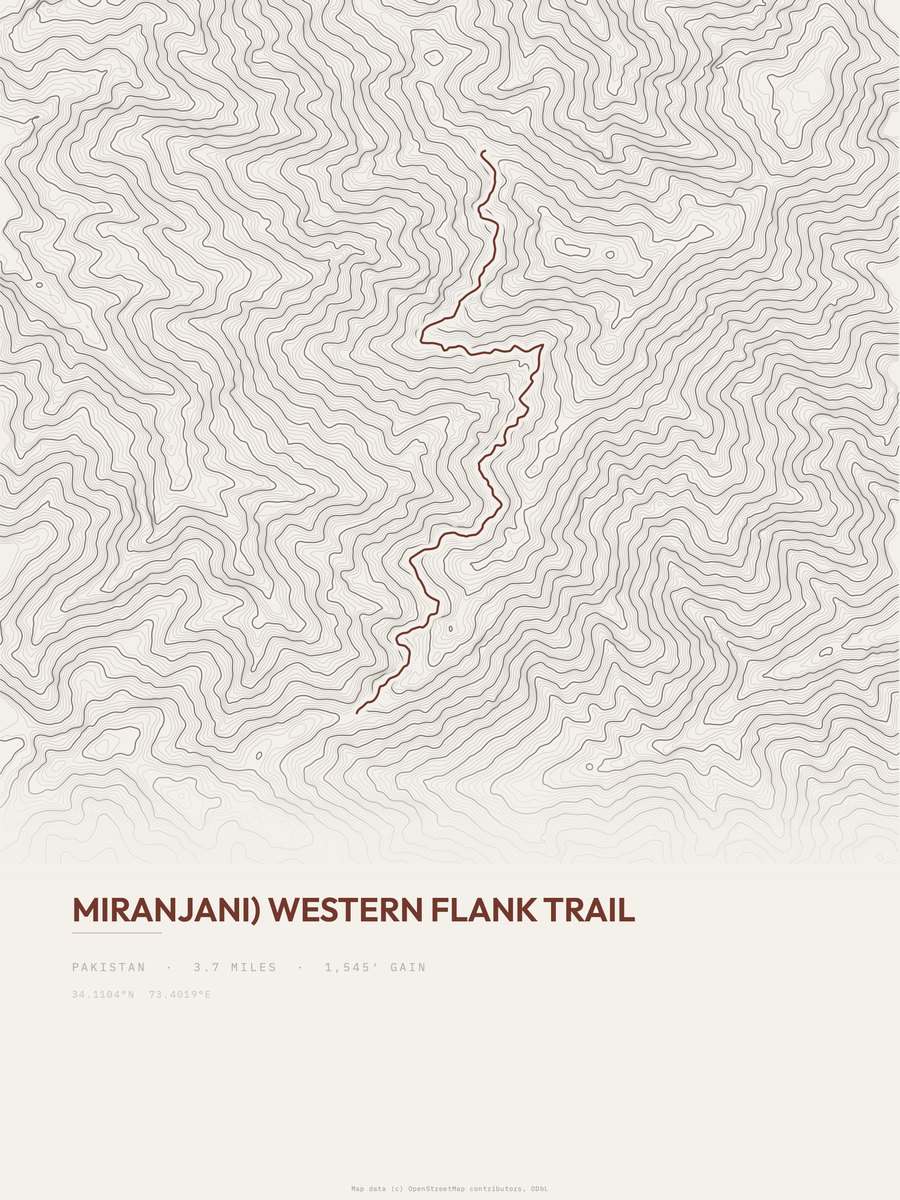 Miranjani) Western flank Trail topographic trail print