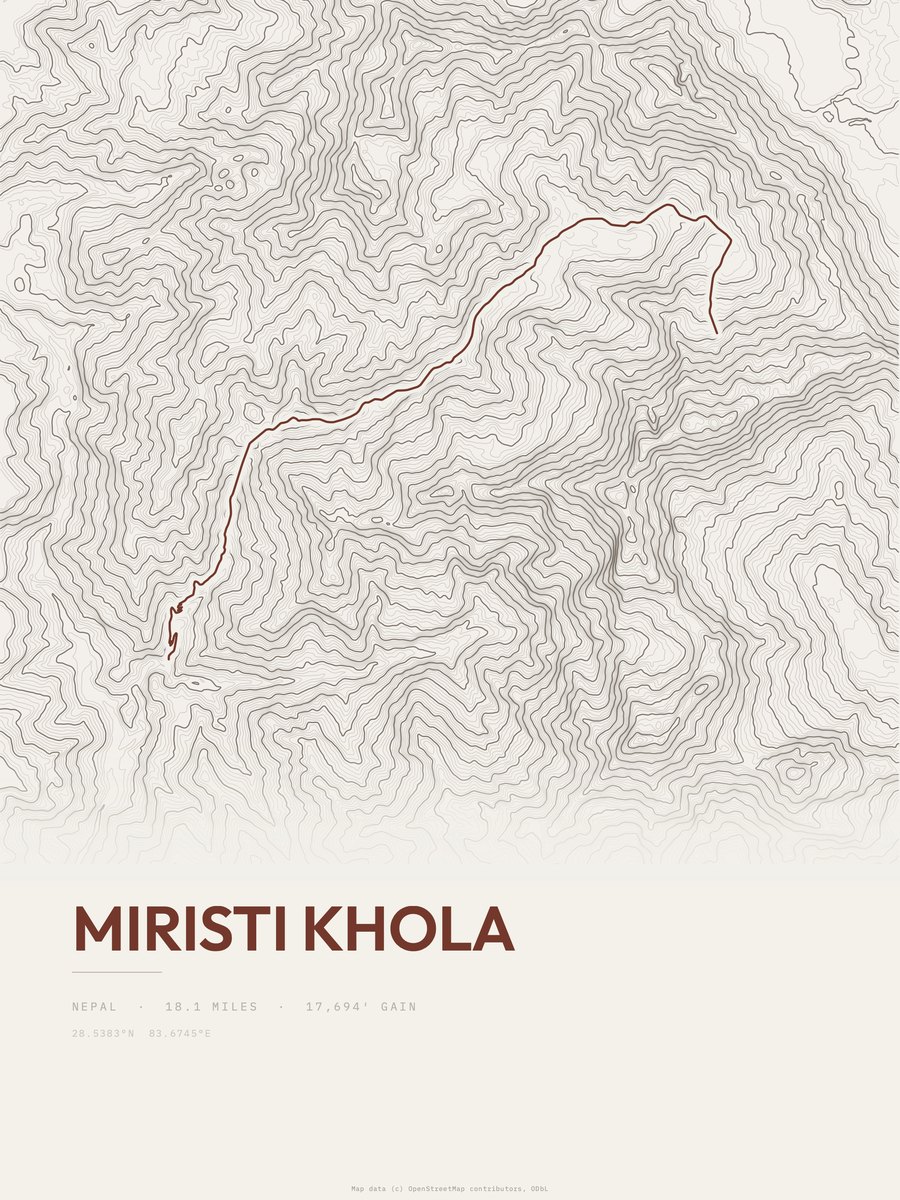 Miristi Khola topographic trail print
