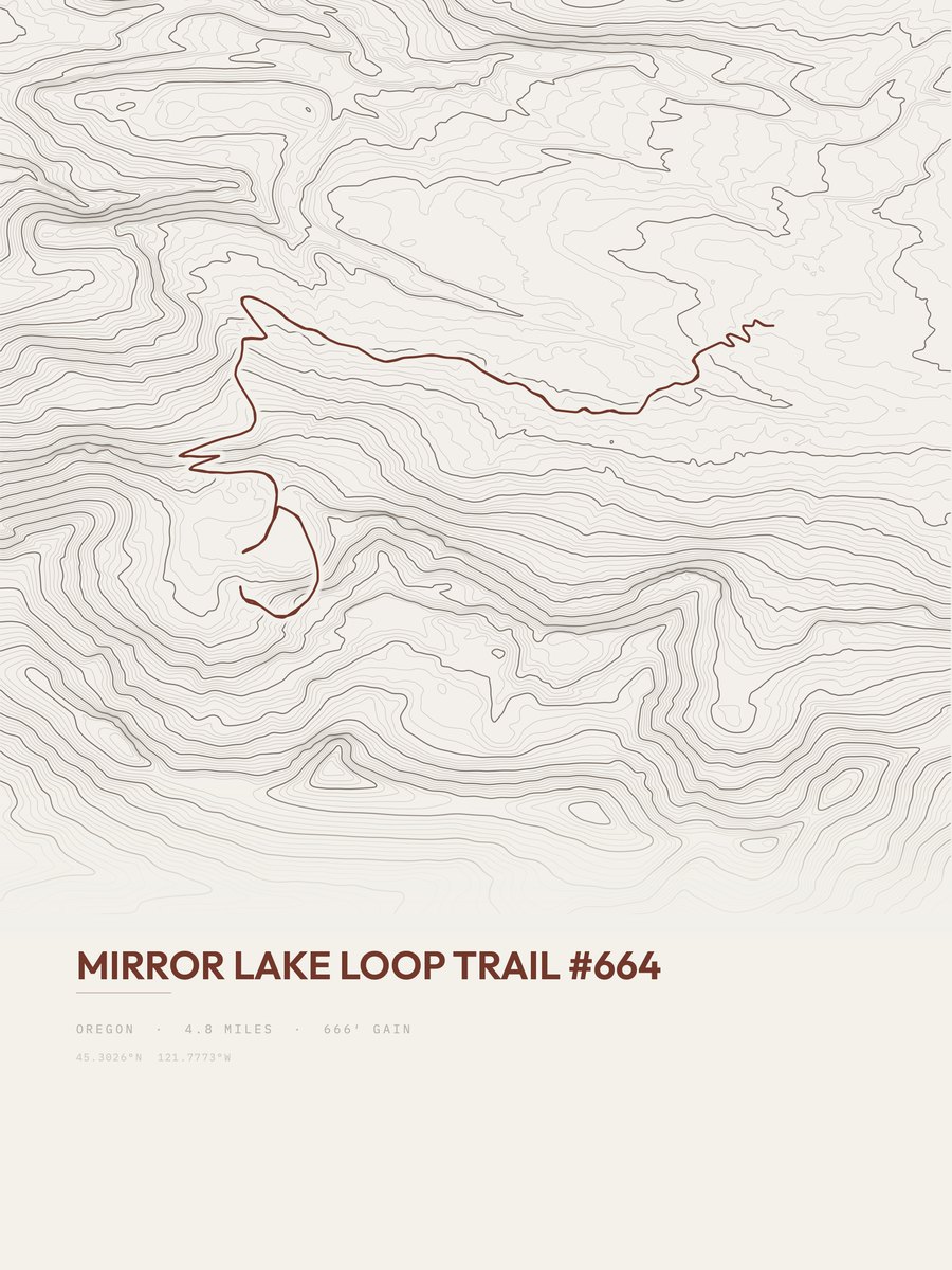 Mirror Lake Loop Trail topographic trail print