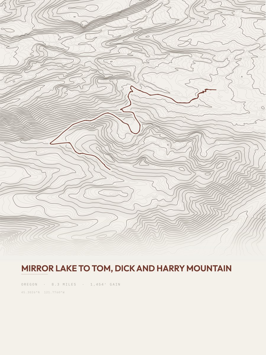 Tom, Dick and Harry Mountain topographic trail print