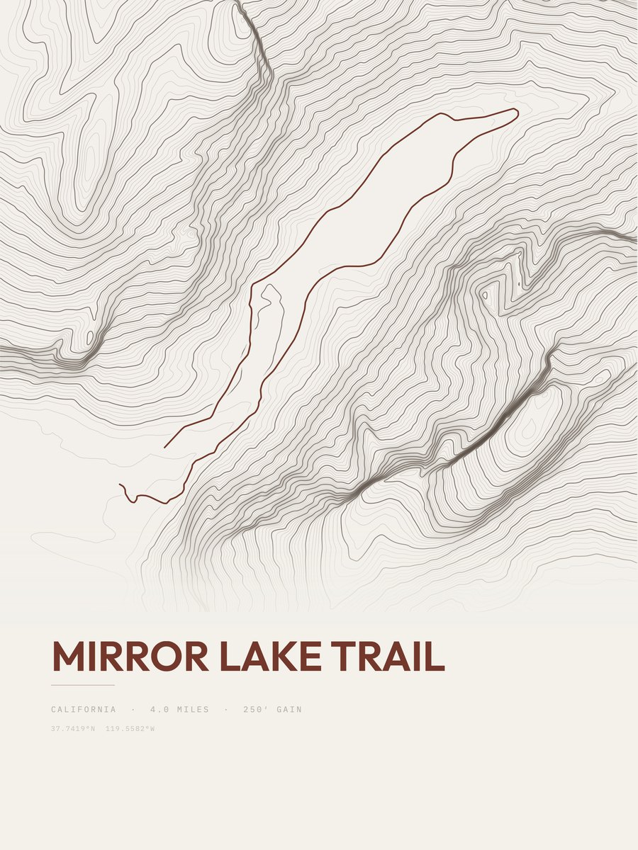 Mirror Lake Trail Topographic print