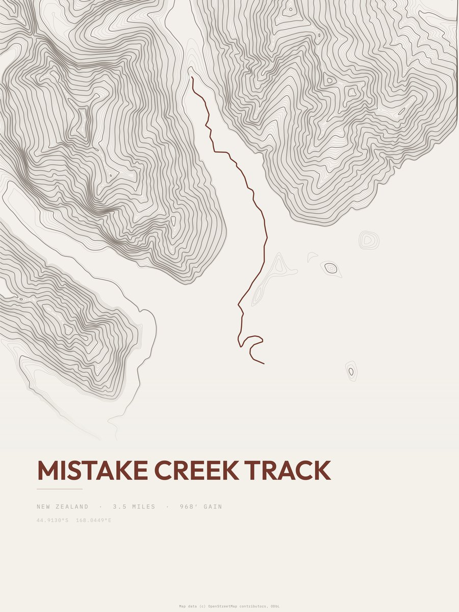 Mistake Creek Track Topographic print
