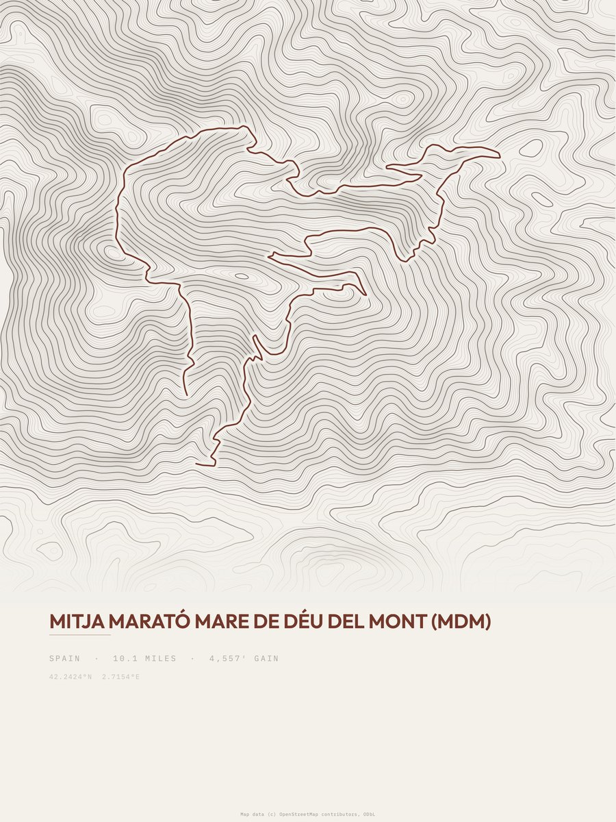 Mare de Déu del Mont topographic trail print