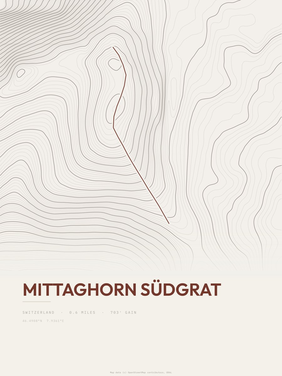 Mittaghorn Südgrat topographic trail print