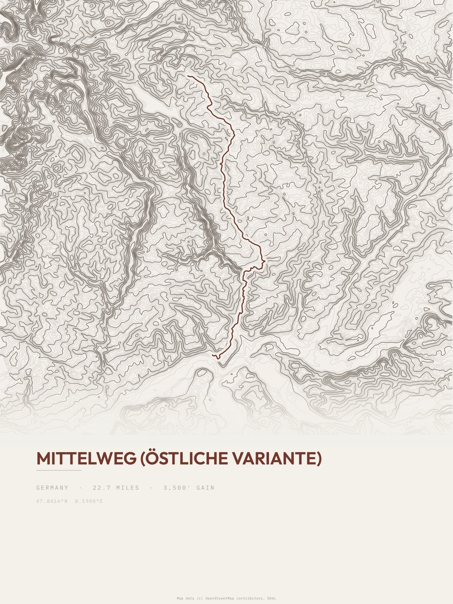 Mittelweg (östliche Variante) topographic trail print