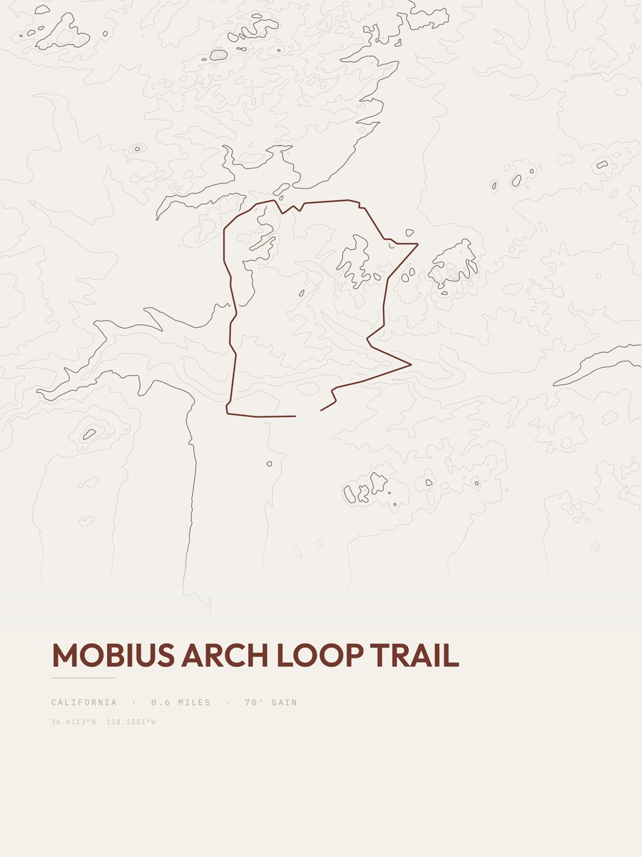 Mobius Arch Loop Trail topographic trail print