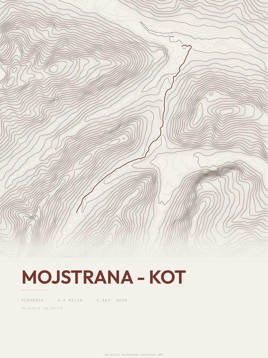 Mojstrana - Kot topographic trail print
