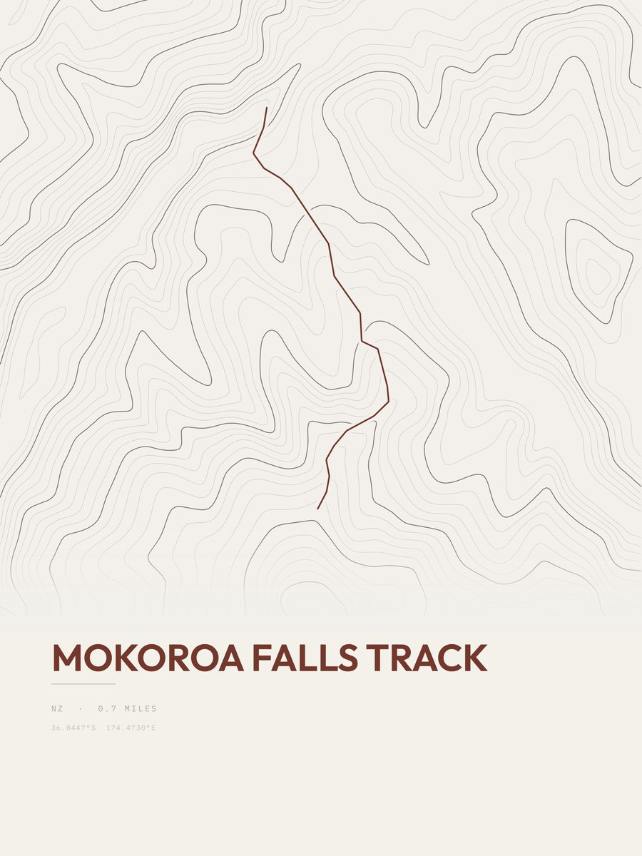 Mokoroa Falls Track topographic trail print