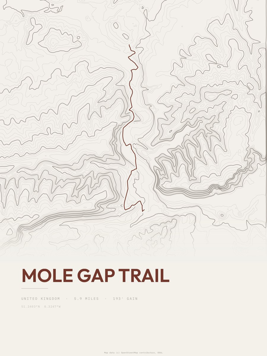 Mole Gap Trail topographic trail print