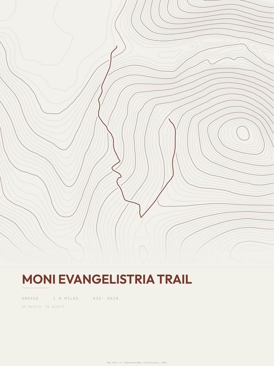 Moni Evangelistria Trail topographic trail print