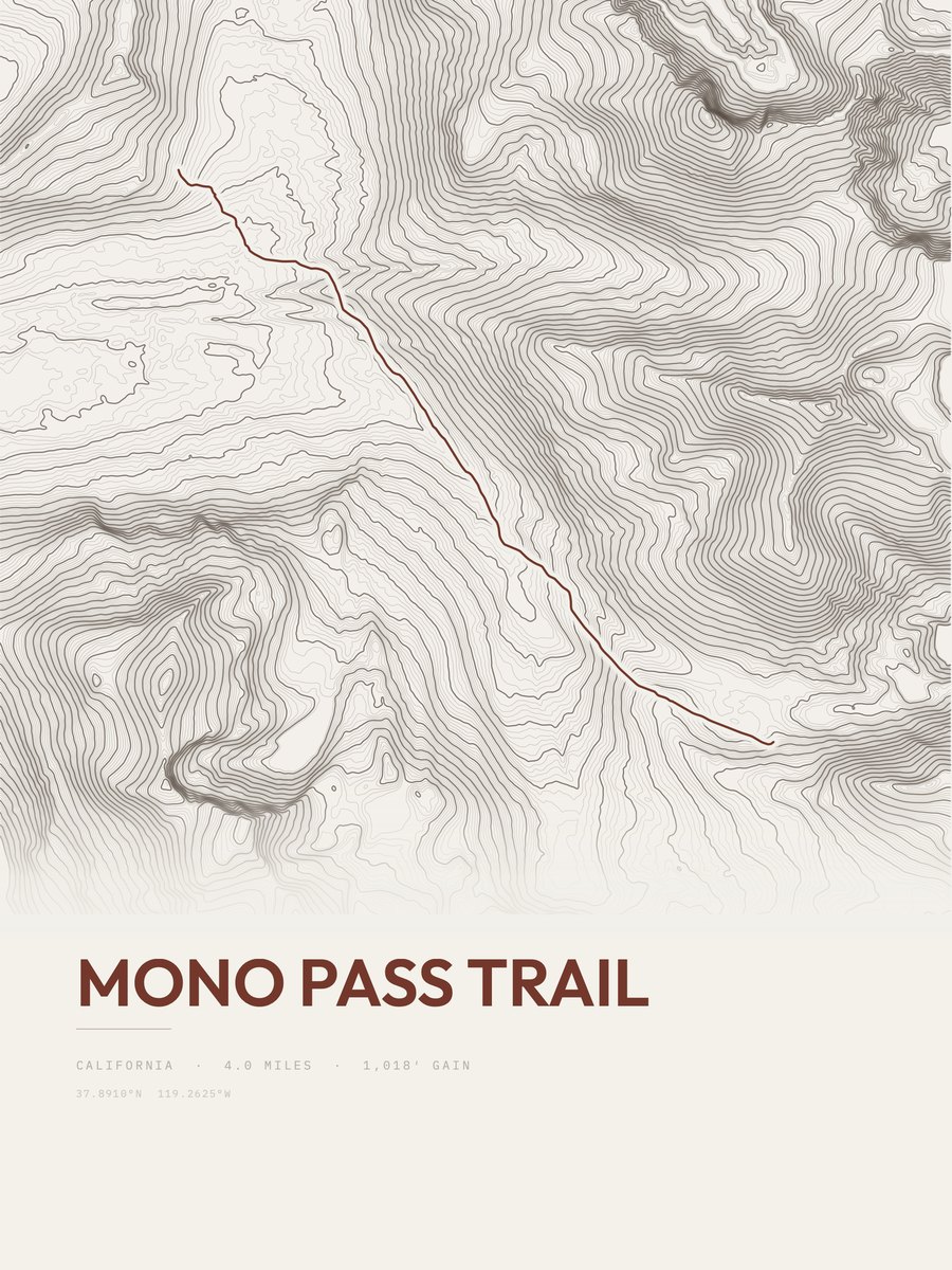 Mono Pass Trail Topographic print