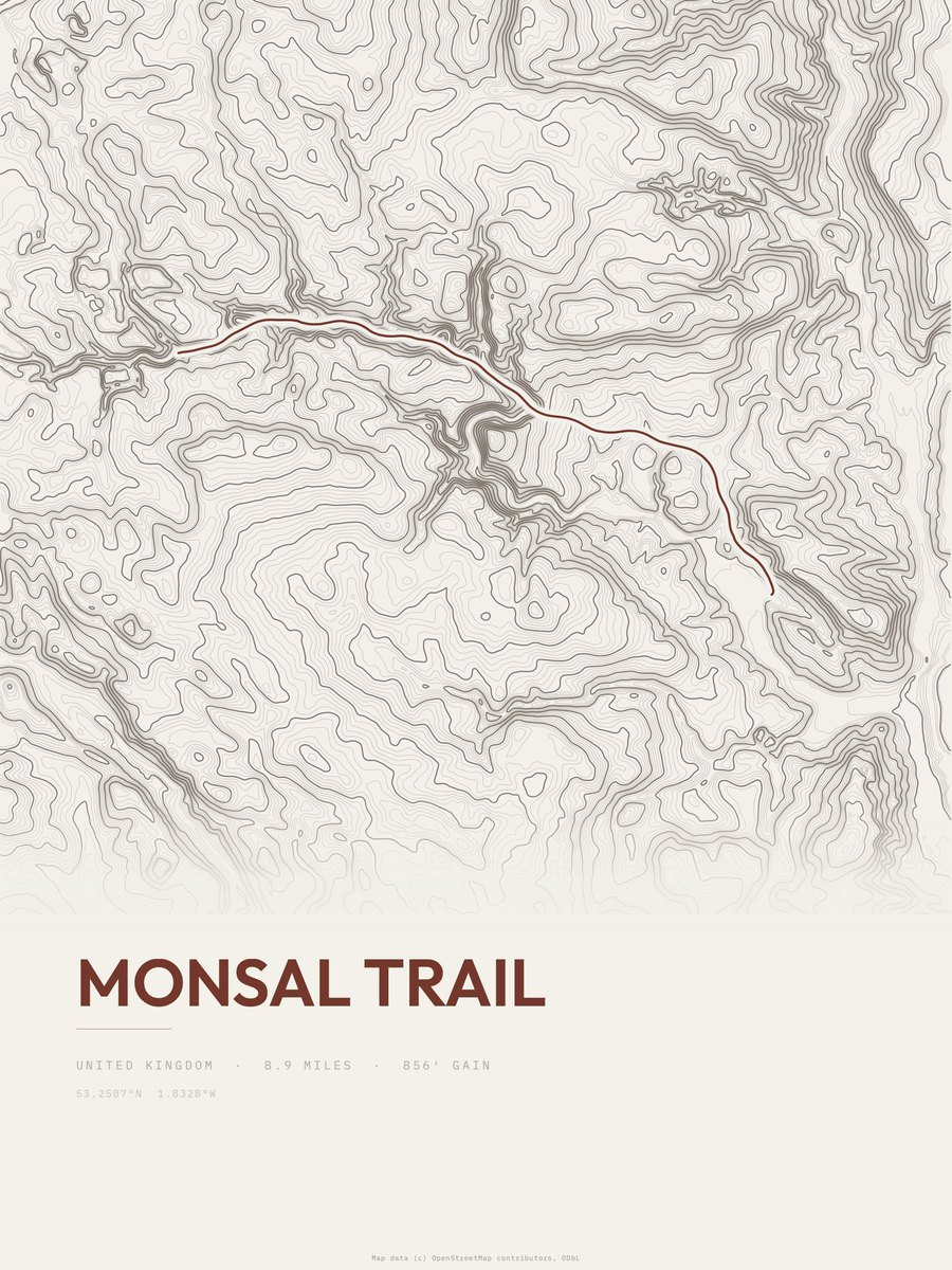 Monsal Trail topographic trail print