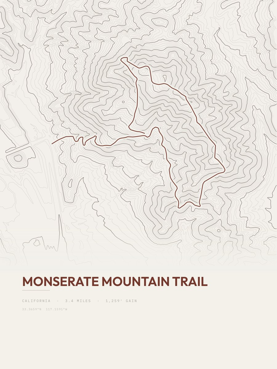 Monserate Mountain Trail Topographic print