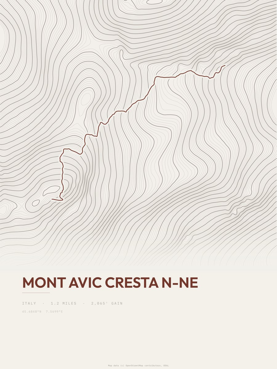 Mont Avic cresta N-NE Topographic print