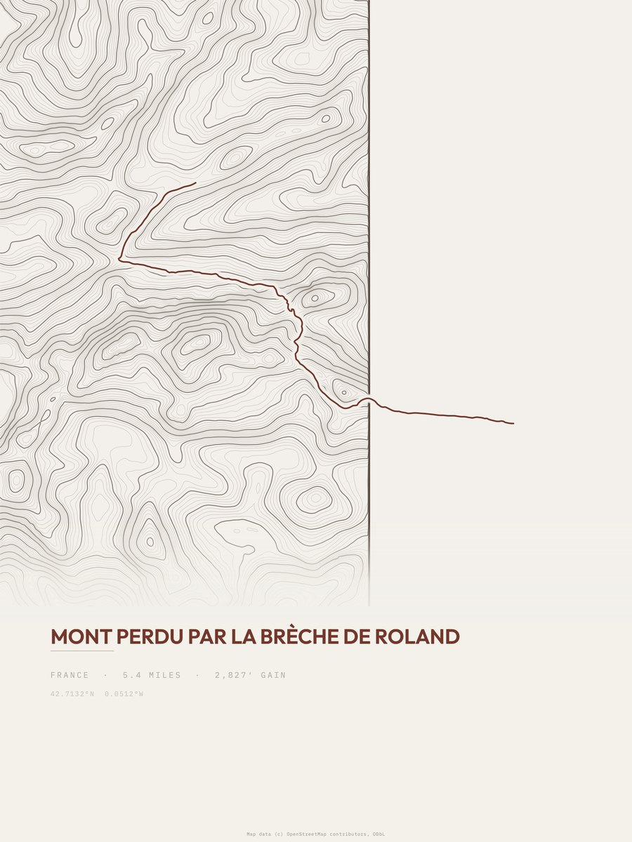 Mont Perdu topographic trail print