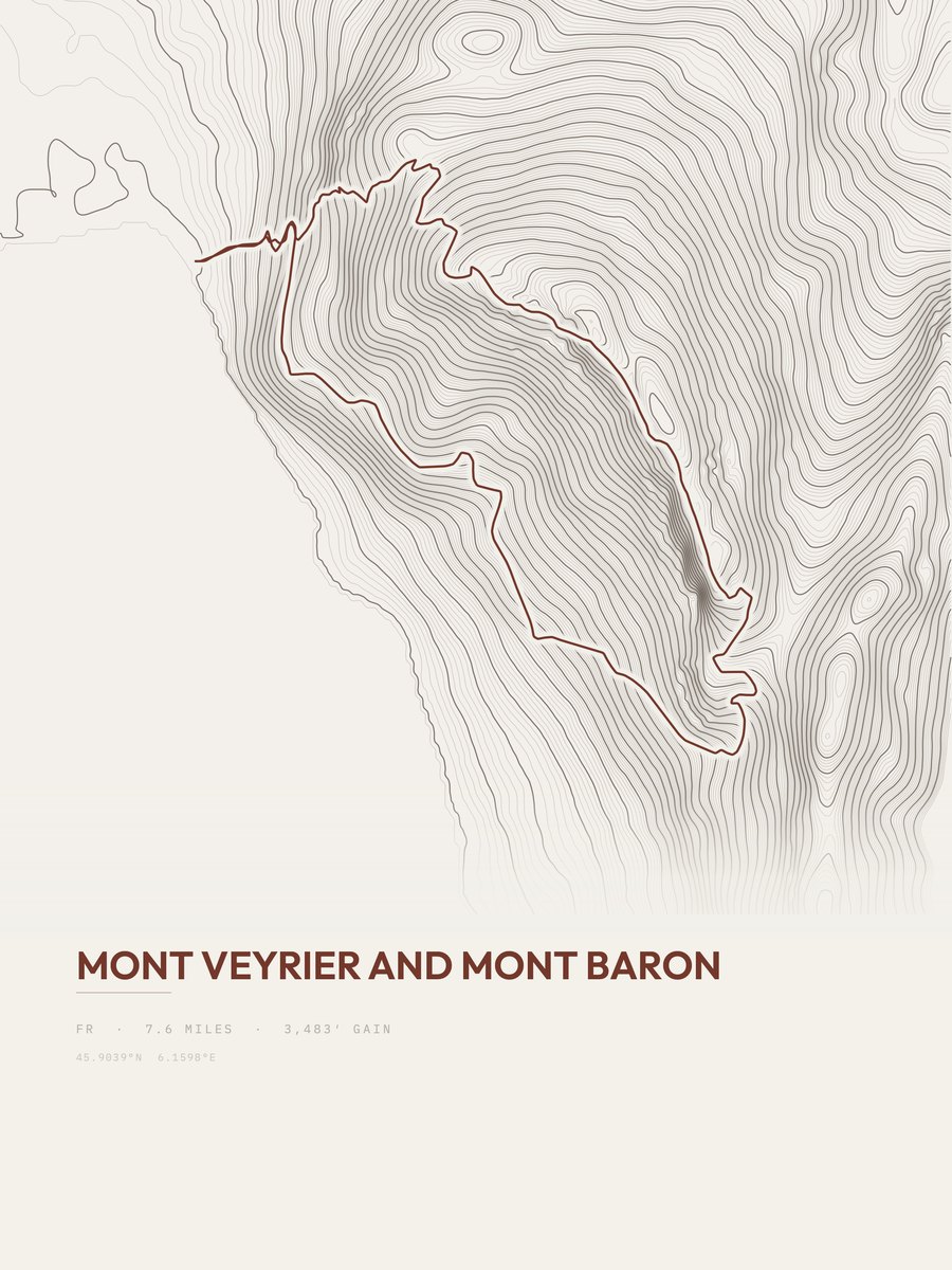 Mont Veyrier and Mont Baron topographic trail print