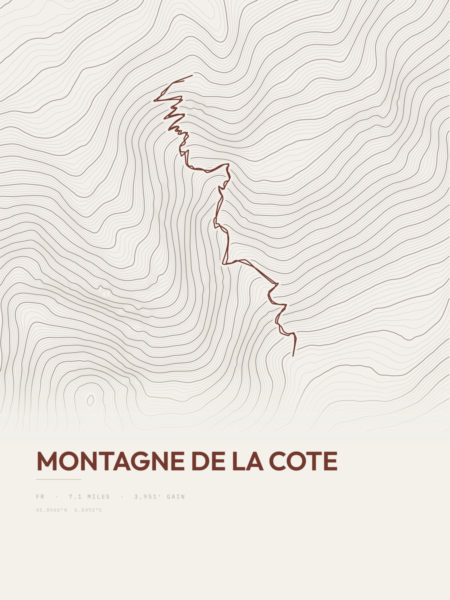 Montagne de la Cote topographic trail print