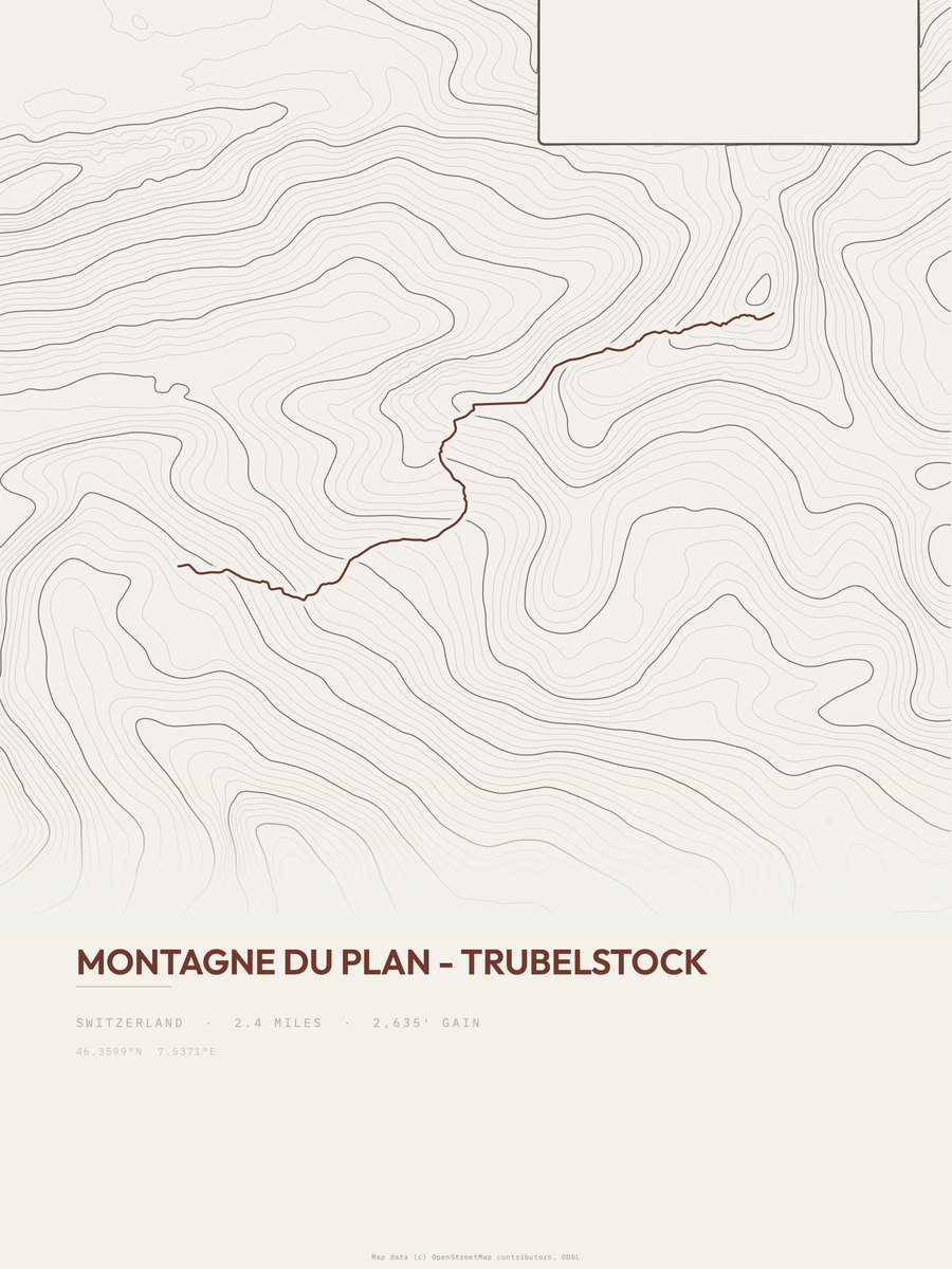 Montagne du Plan - Trubelstock topographic trail print