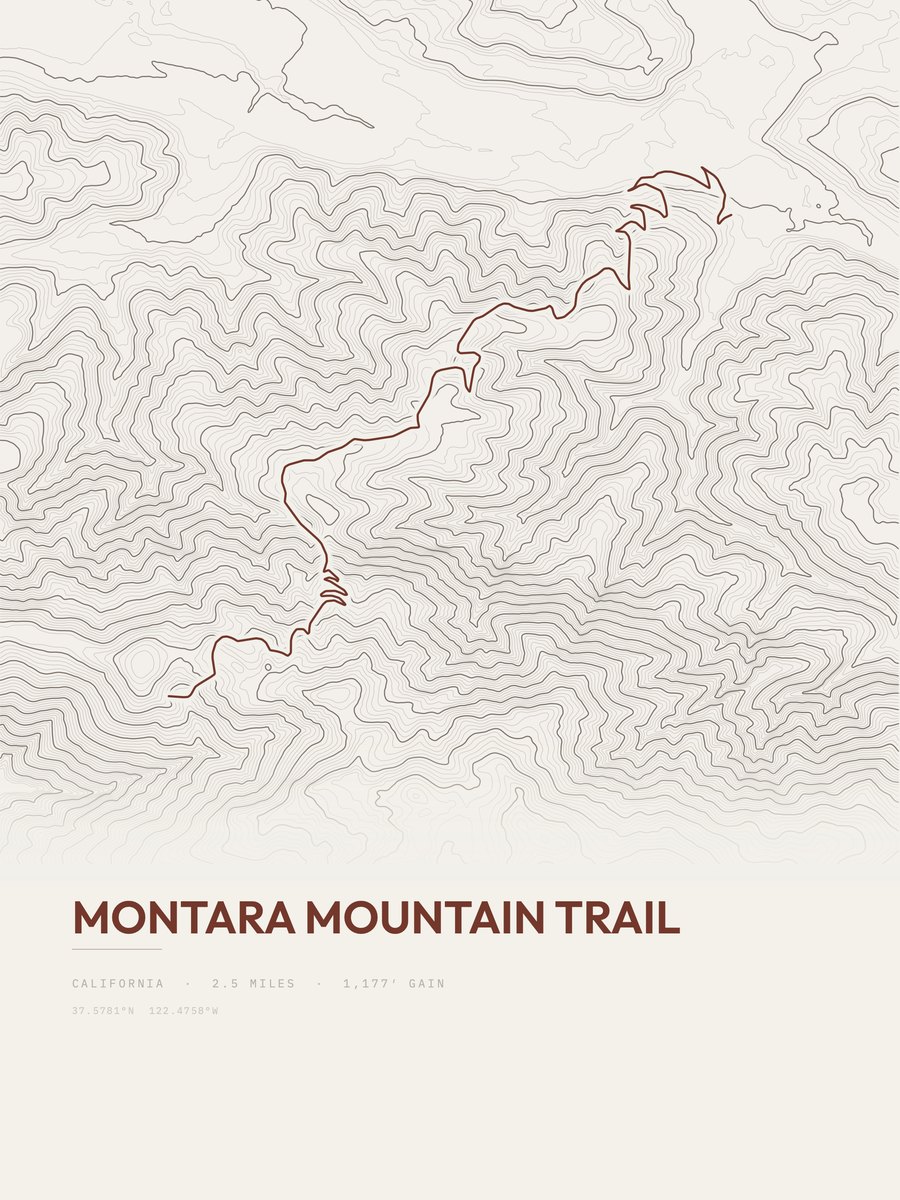 Montara Mountain Trail topographic trail print