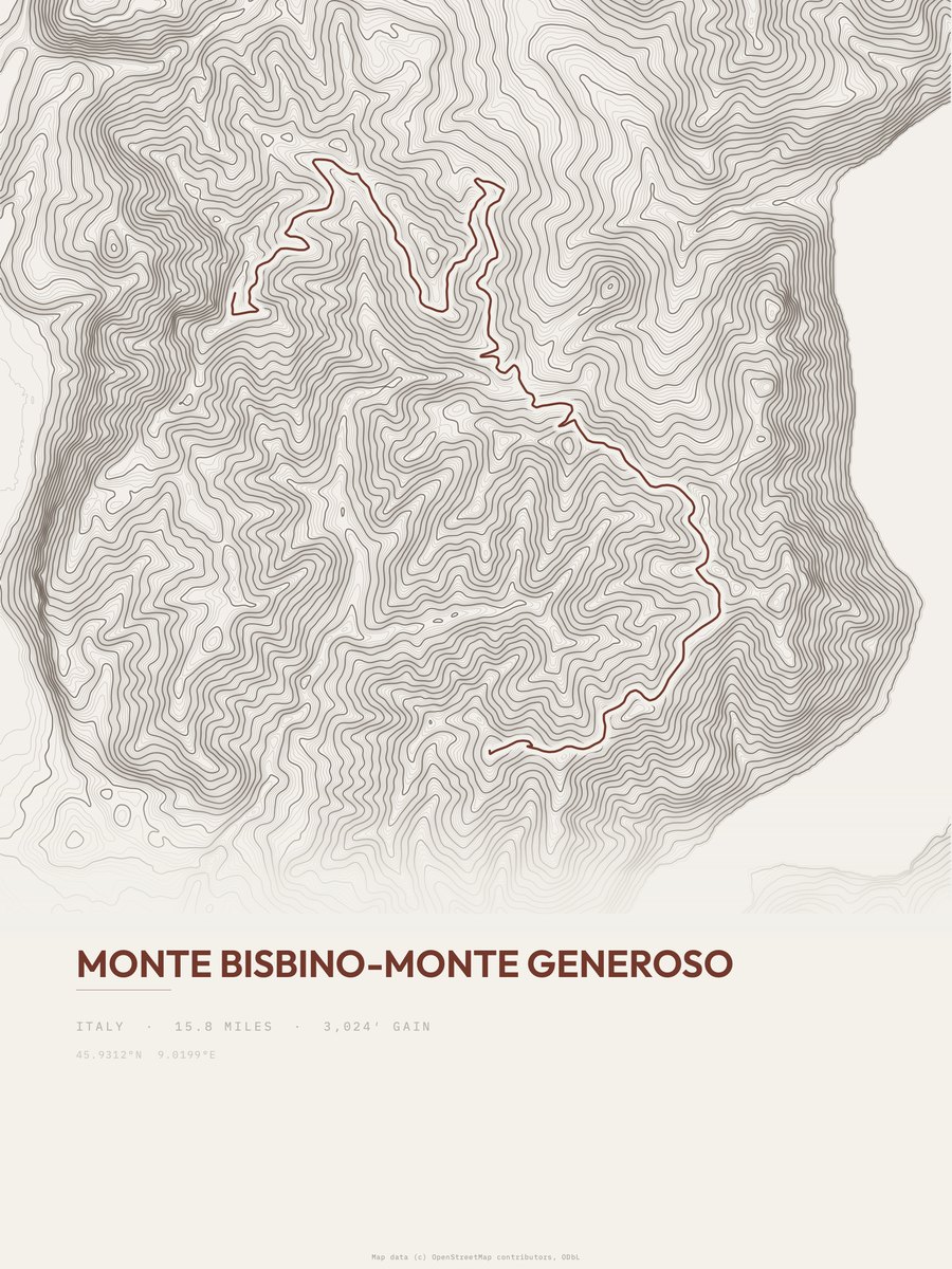 Monte Bisbino-Monte Generoso topographic trail print