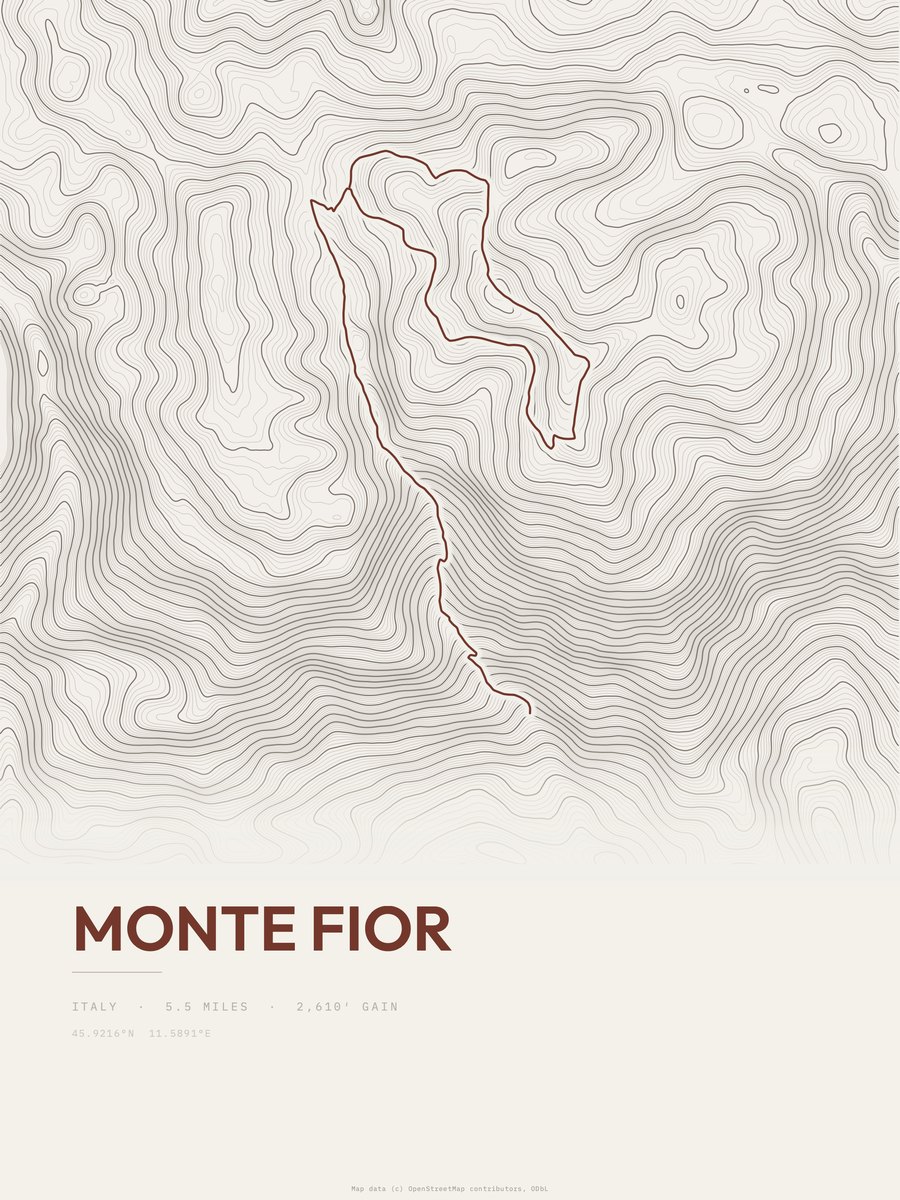 Monte Fior topographic trail print