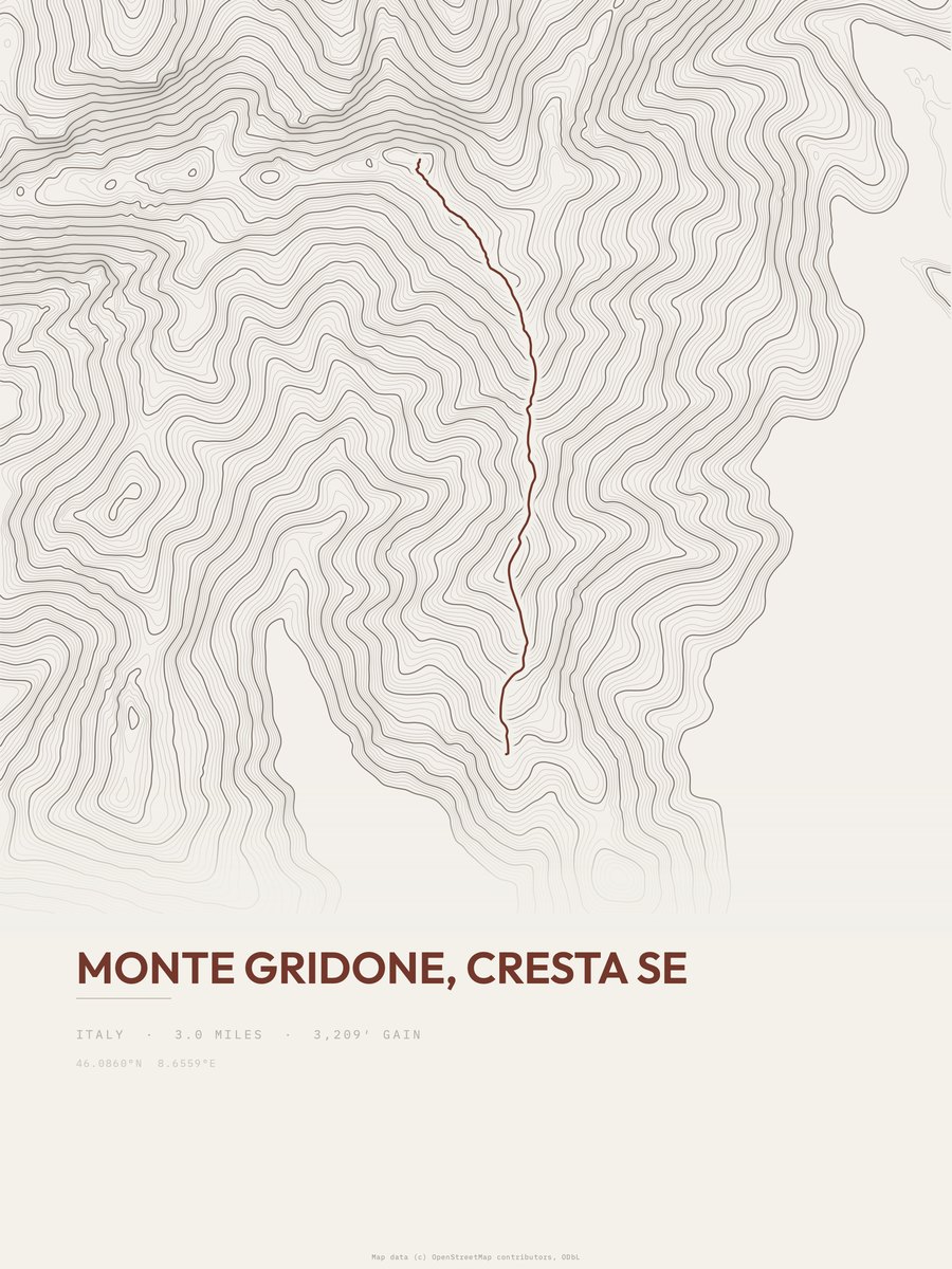 Monte Gridone topographic trail print
