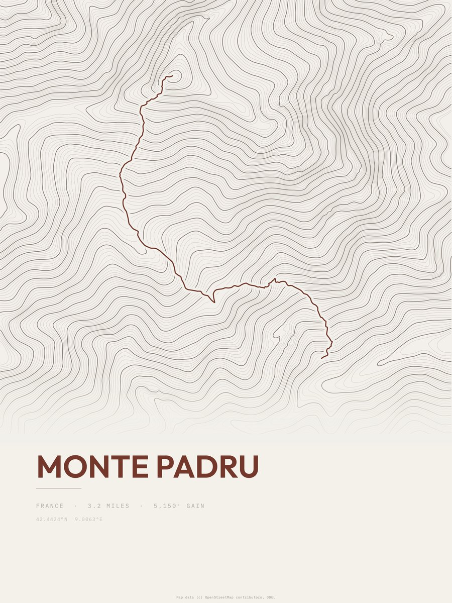 Monte Padru topographic trail print