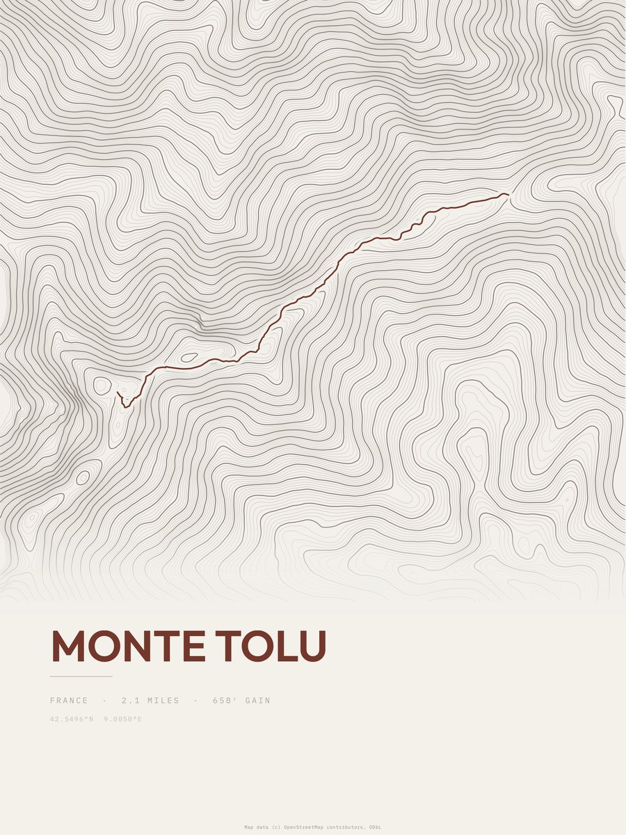 Monte Tolu topographic trail print