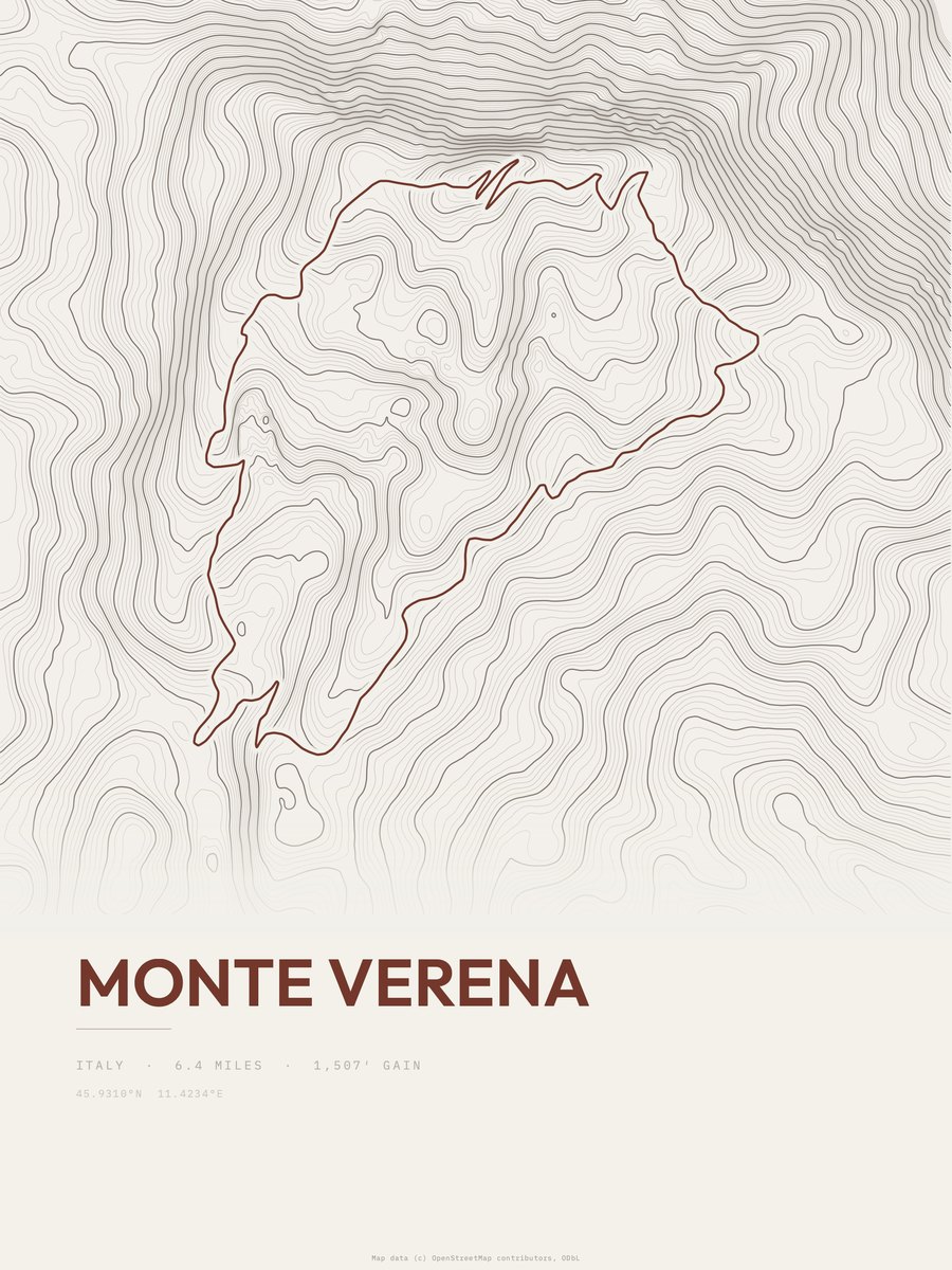 Monte Verena topographic trail print