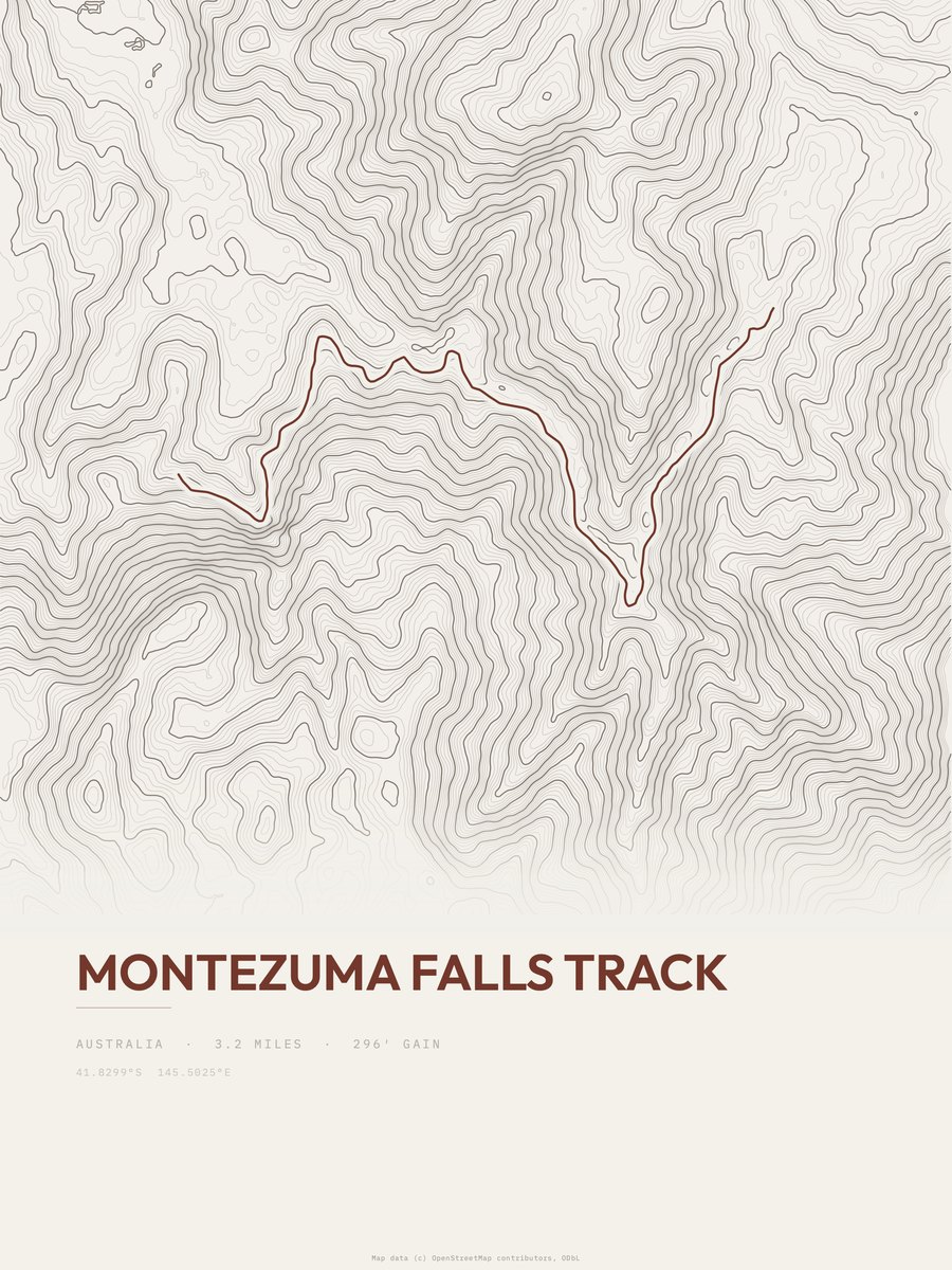 Montezuma Falls Track Topographic print