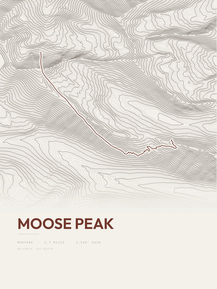Moose Peak topographic trail print