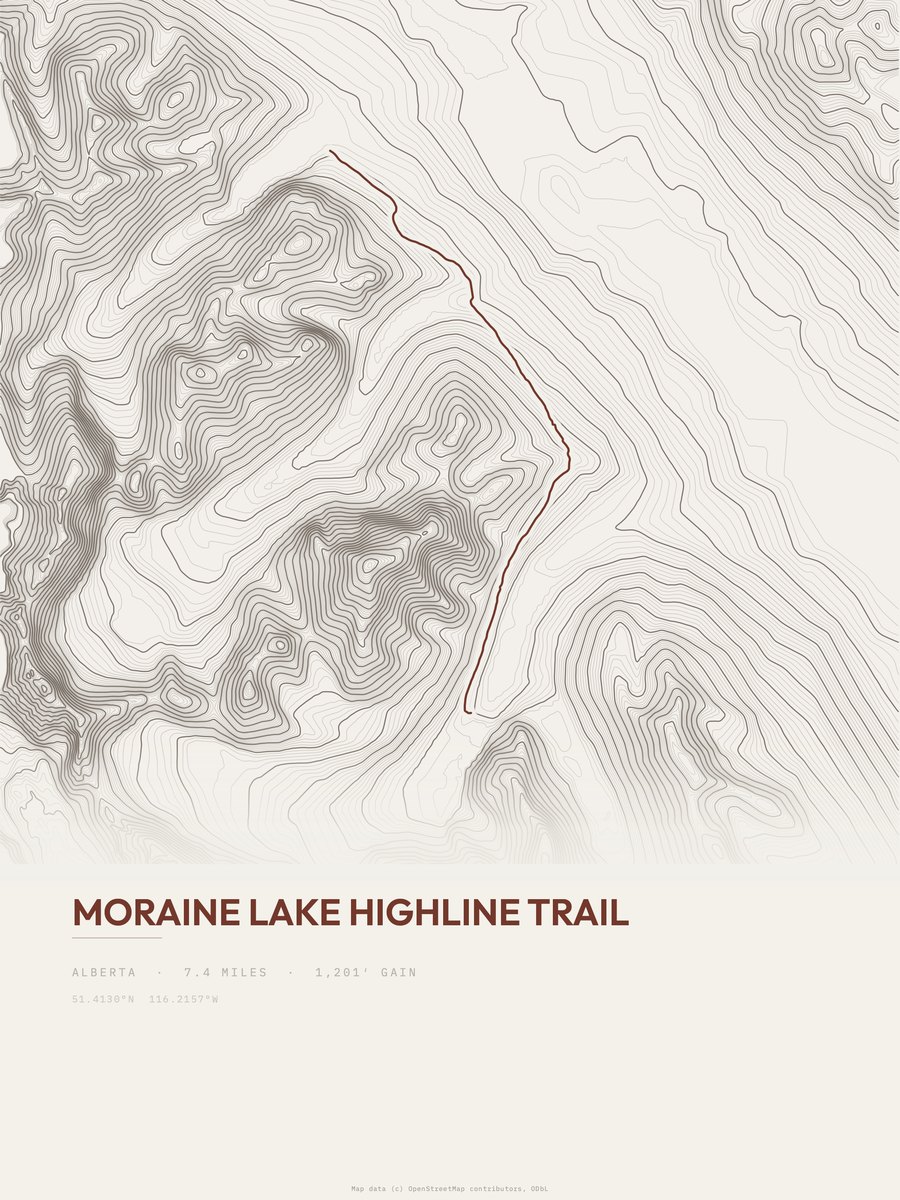 Moraine Lake Highline Trail Topographic print
