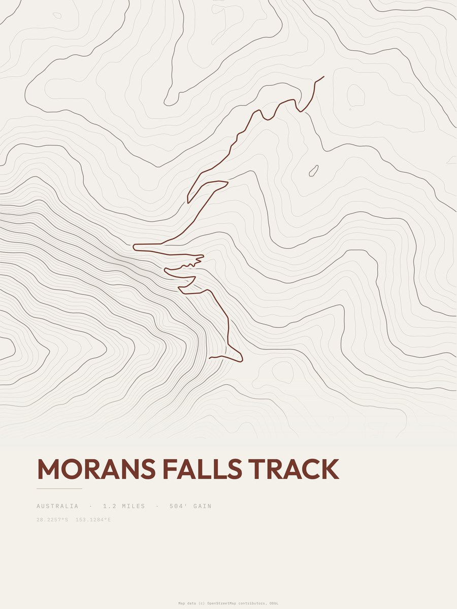 Morans Falls Track topographic trail print