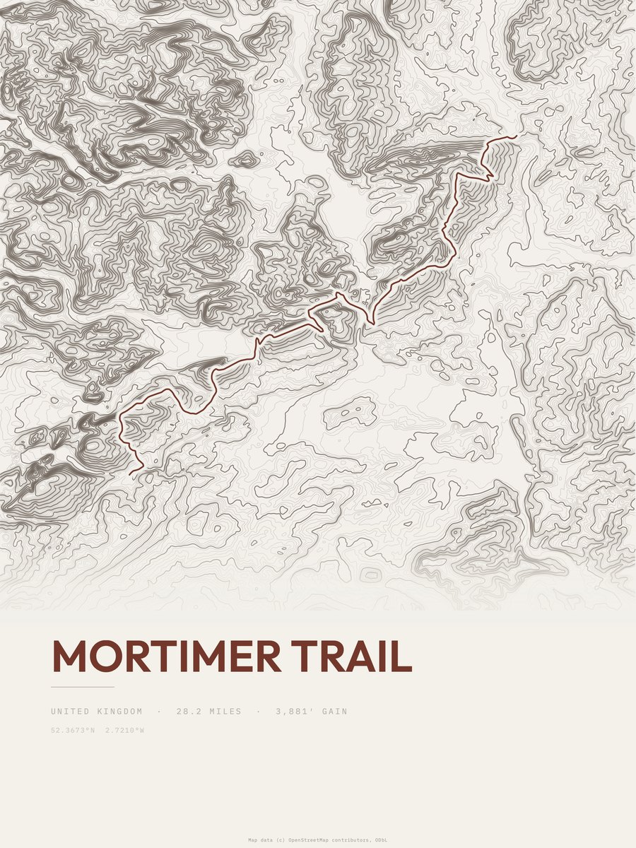 Mortimer Trail topographic trail print