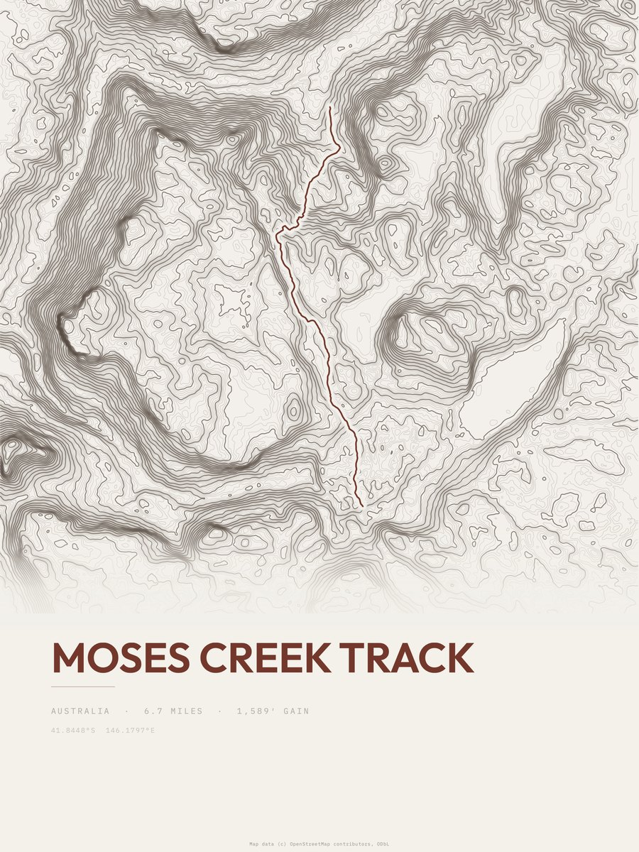 Moses Creek Track topographic trail print