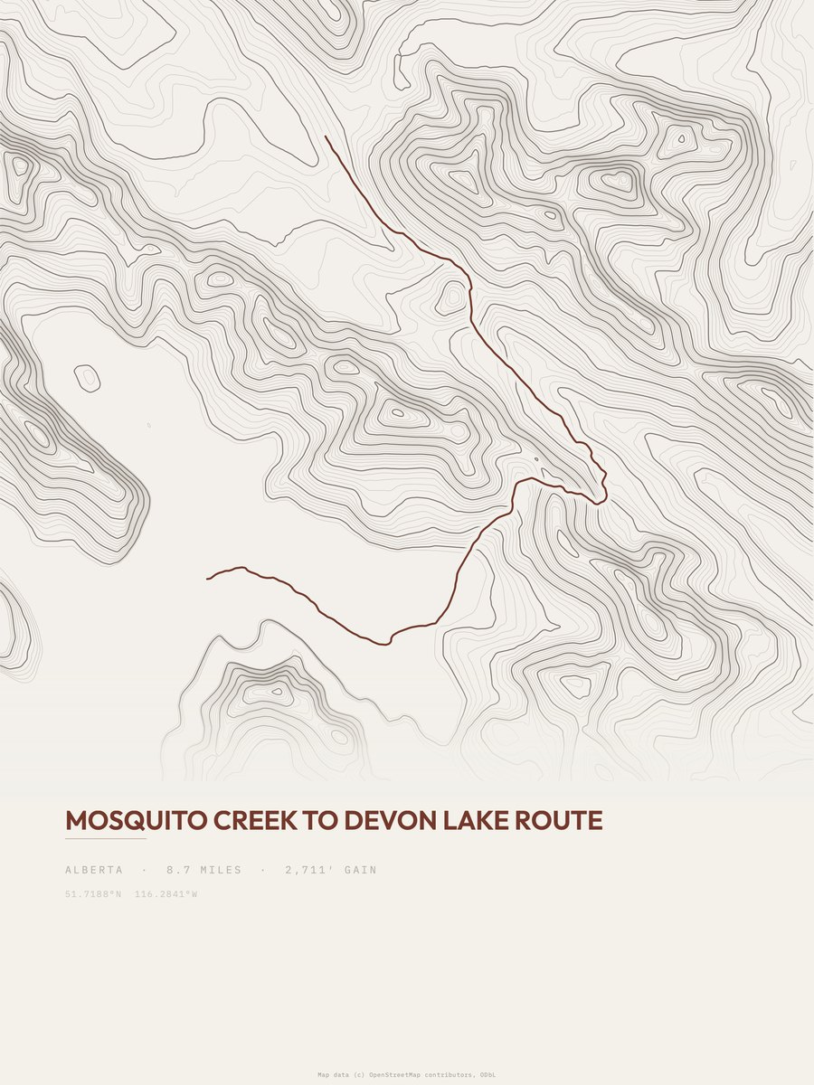 Devon Lake Route topographic trail print