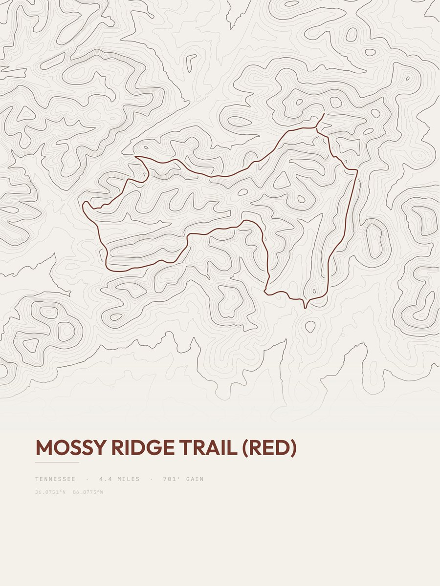 Mossy Ridge Trail (Red) Topographic print