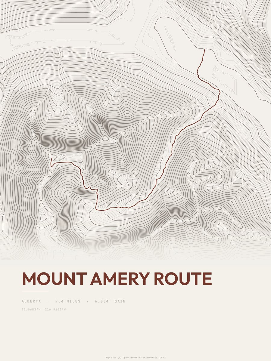 Mount Amery Route topographic trail print