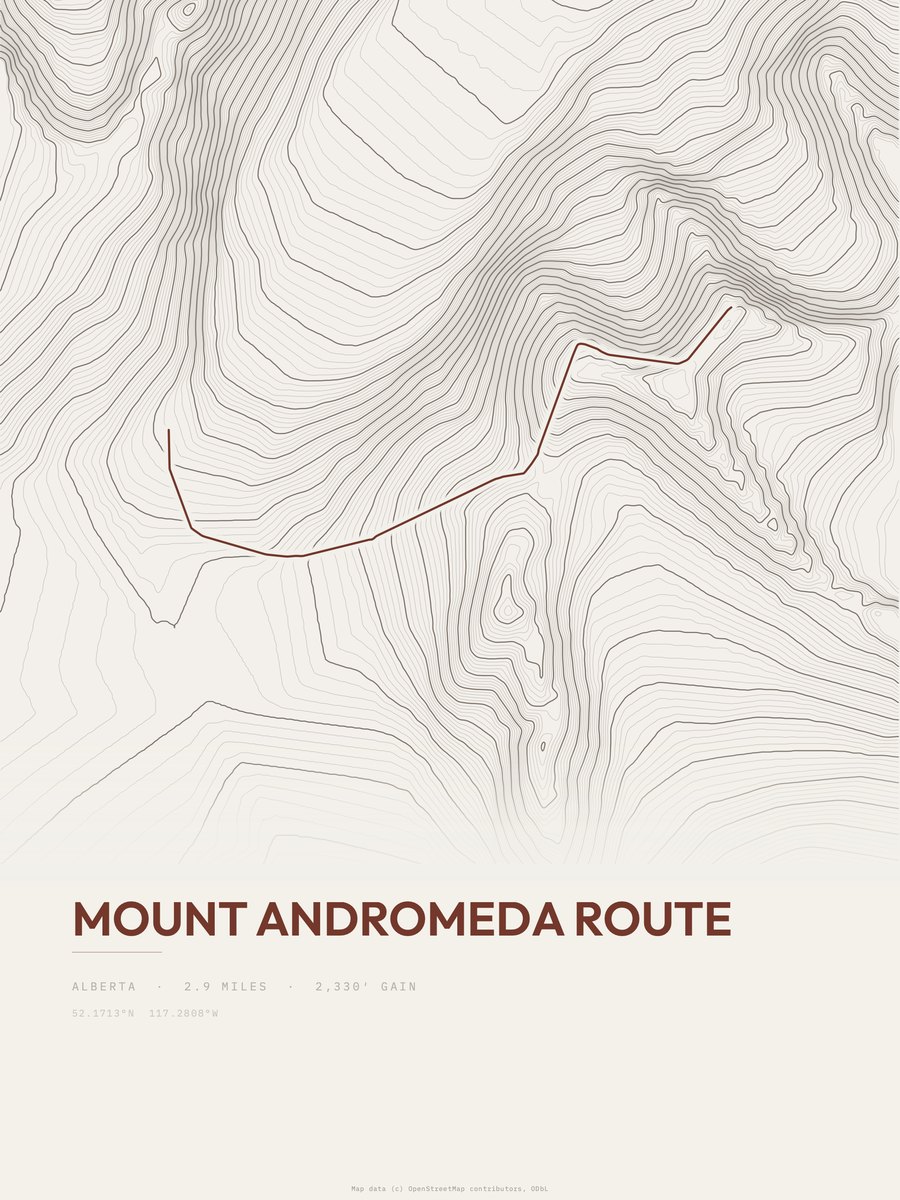 Mount Andromeda Route Topographic print