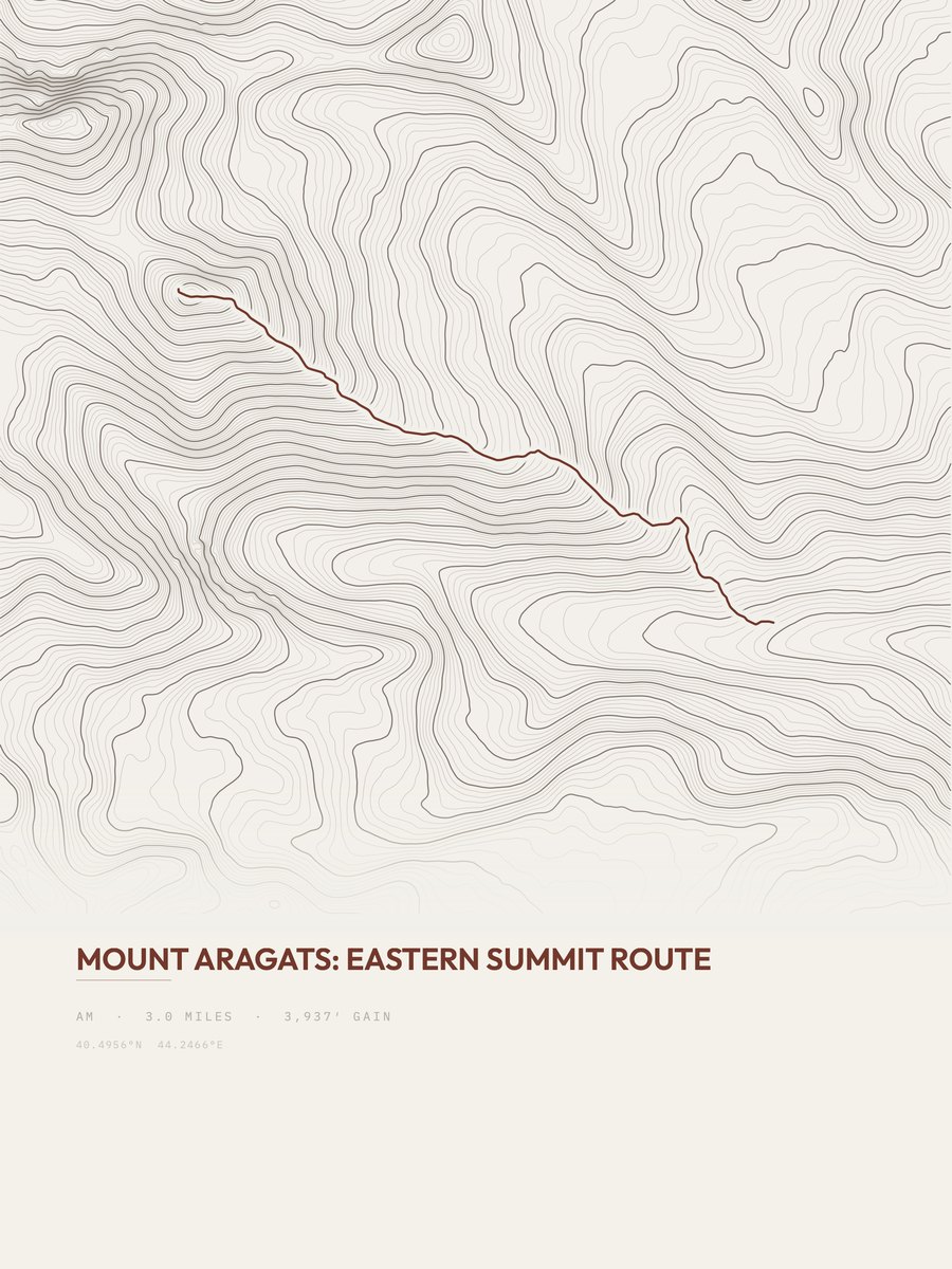 Mount Aragats topographic trail print