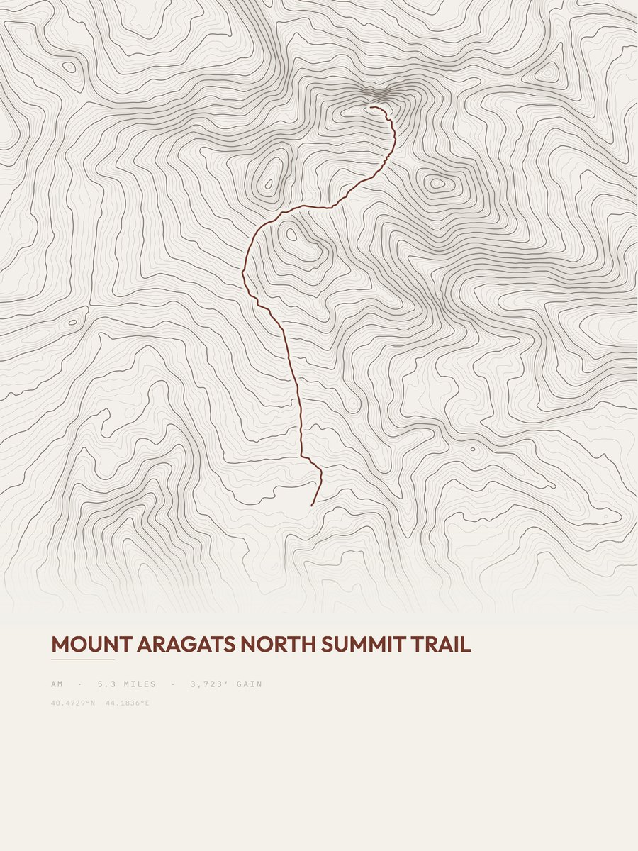 Mount Aragats North Summit Trail topographic trail print